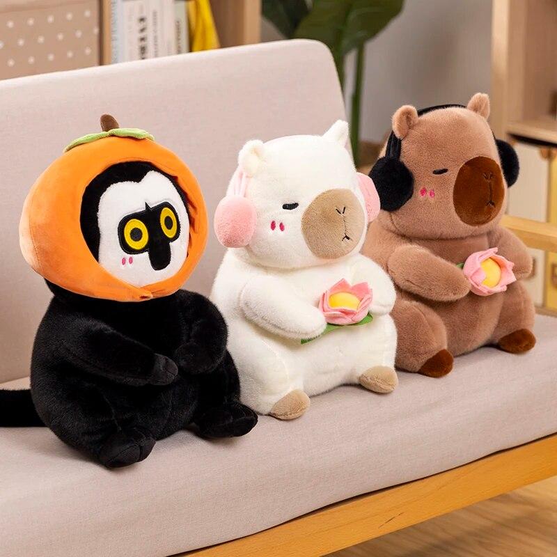 Cute Capybara Plush Toy Stuffed Soft Animals Peace & Love Capybara Doll Fluffy White-face Monkey Toy Kids Toys Birthdat Gifts