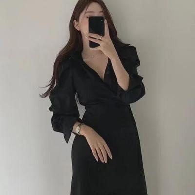 Платье-рубашка Niche French Slim Irregular - весна и осень, утягивающее талию, прикрывающее живот
