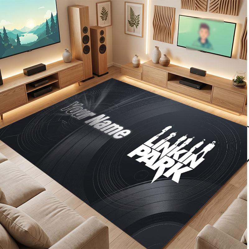 Linkin Park Personalized Crystal Velvet Carpet, Customized Name Text Soft Anti‑Slip Rug for Living Room Bedroom