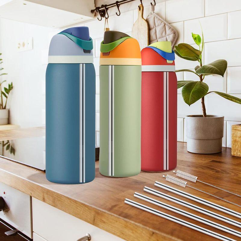 Metal Straw Replacement for Owala Water Bottle 24 oz 32 oz Accessories, With Straw Cleaner, Reusable Stainless Steel Straws