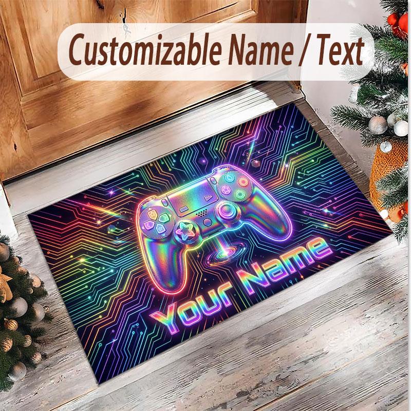 Neon Abstract Theme Soft Crystal Velvet Rug Custom Name & Text Print Non Slip Floor Rug for Bedroom Living Room