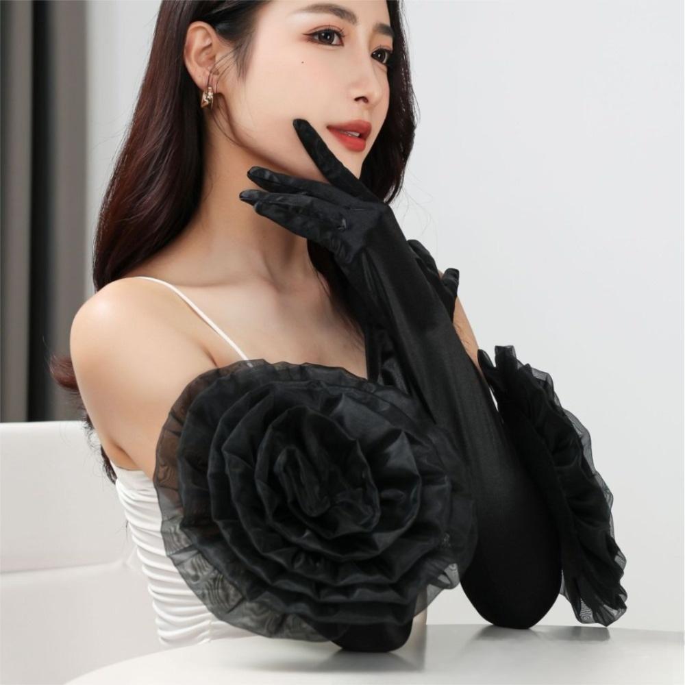 Black Long Gloves Breathable Mittens Fashion Etiquette Gloves  Evening Party