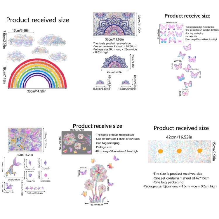 Reflective Rainbow Glass Stickers Colorful Flower Decals Sunlight Dispersing Window Films PVC Clings for Home Decors