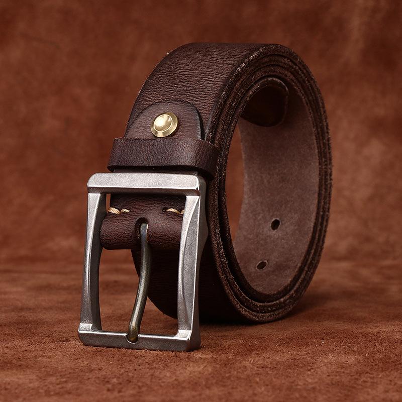 Ремень из натуральной кожи с пряжкой в стиле ретро, мужской, повседневный, для джинсов, с толстым первым слоем, в стиле тяжелой промышленности