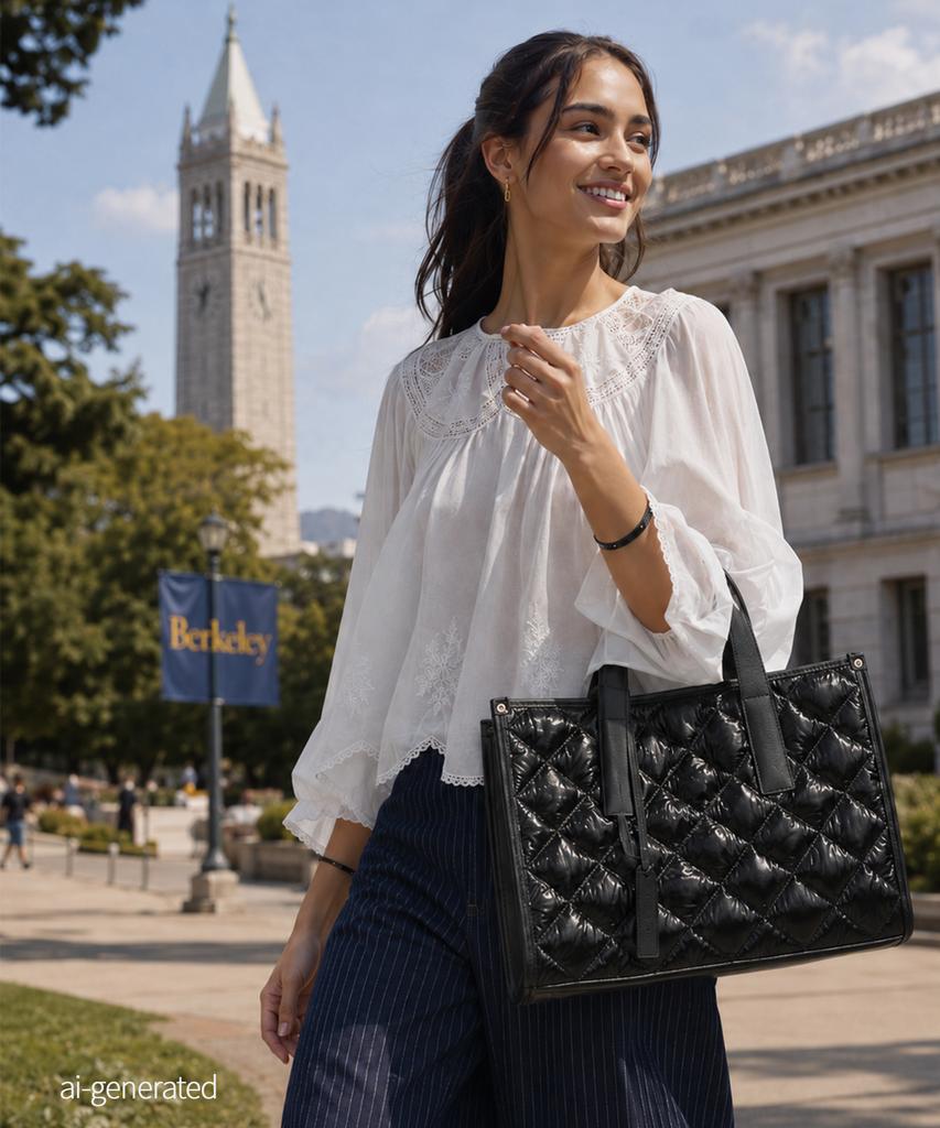 Jina In Ny Square Business Tote [Black Quilted Combo]