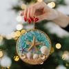 Christmas Pendant Starfish Shell Design Coastal Hanging Ornament with Lanyard Seasonal Home Decor Gift