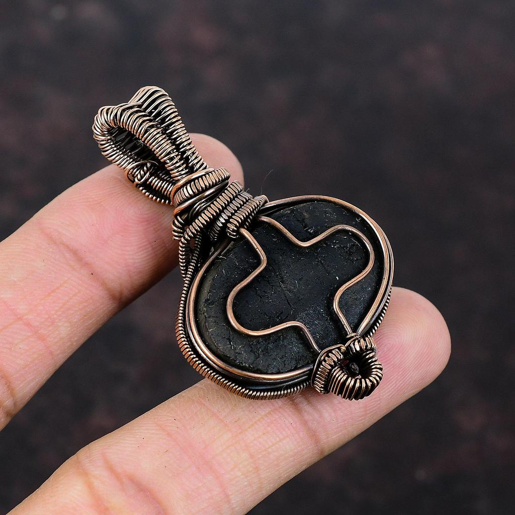 Черный турмалин, грубый кулон, медная проволока, кулон, Радужный лунный камень, ювелирные изделия из драгоценных камней, кулон ручной работы в стиле бохо, медные украшения для подарка