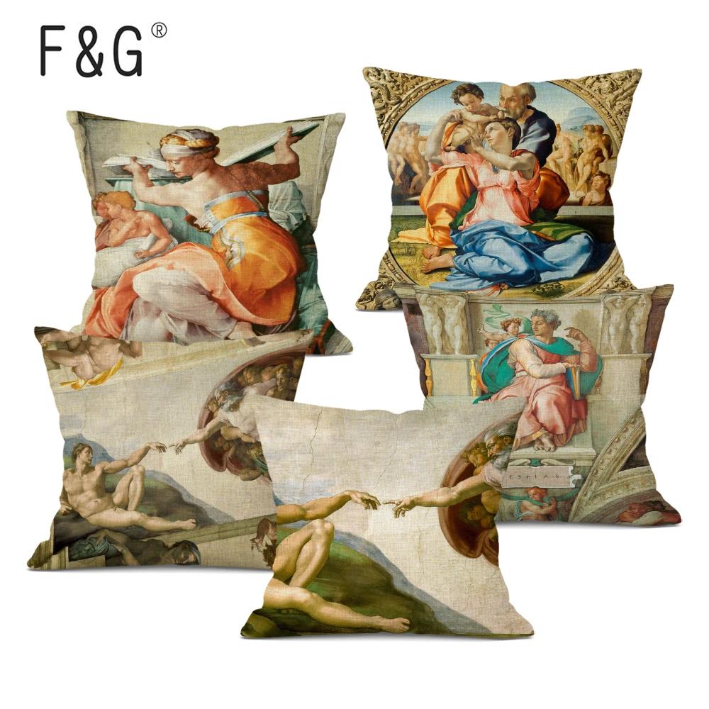 Знаменитая картина маслом Микеланджело, наволочка для подушки, итальянская настенная наволочка, чехол для диванной подушки