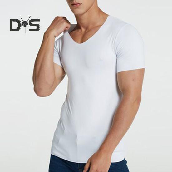 Мужские футболки Ice Silk, повседневная спортивная футболка с коротким рукавом, летняя дышащая влагоотводящая майка с V-образным вырезом