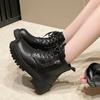 Зима 2024 Новые Уличные Женские Ботинки на Шнуровке Простые Однотонные Модные Женские Туфли Универсальные Короткие Модные Ботинки