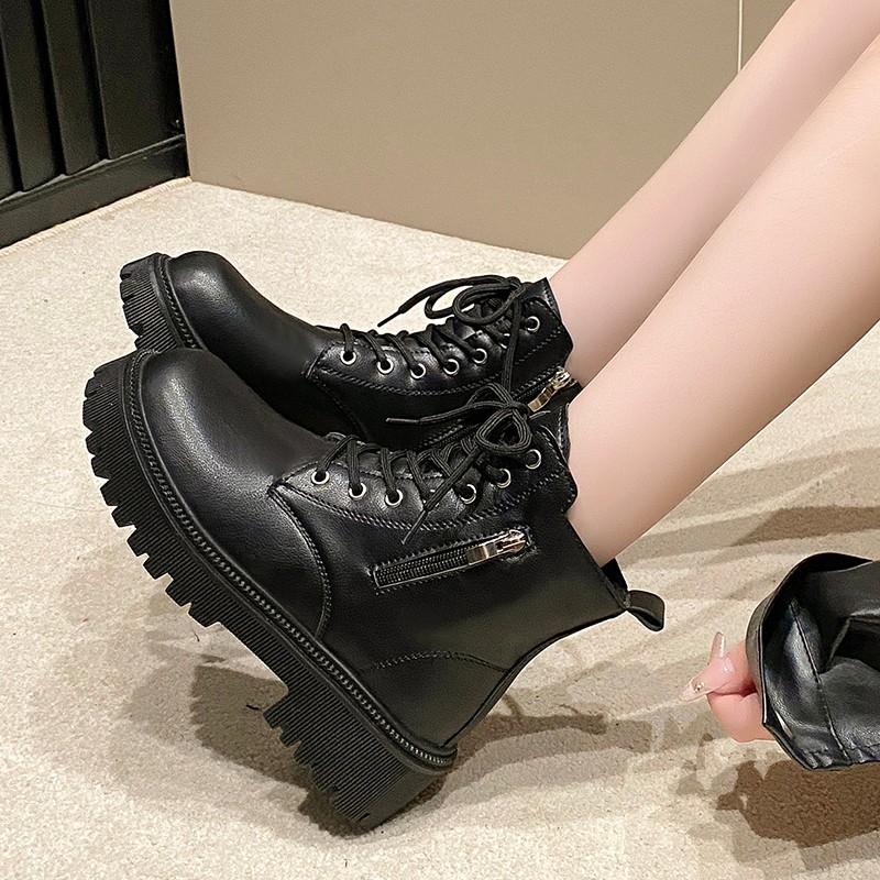 Зима 2024 Новые Уличные Женские Ботинки на Шнуровке Простые Однотонные Модные Женские Туфли Универсальные Короткие Модные Ботинки