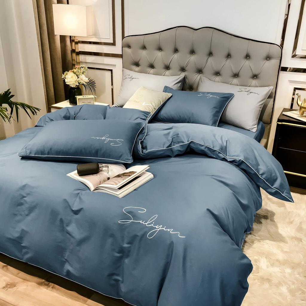 400TC Luxury Egyptian Cotton Bedding Set Full Queen King Size Duvet Cover Bed Fitted Sheet Set Pillowcase Bed Linen Solid Color