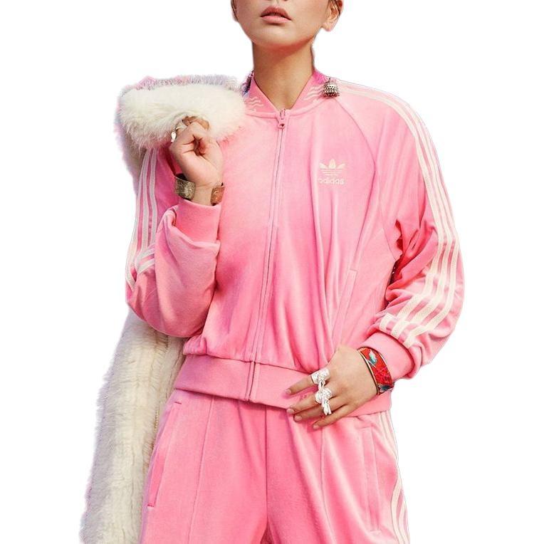 (WMNS) adidas Originals Велюровый спортивный костюм SST Тренировочная куртка Азиатский размер 'Розовый' Женский IX4223