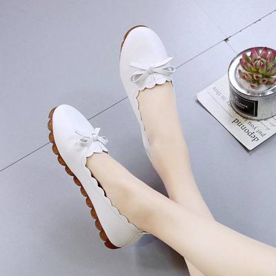 Женская обувь Роскошная кожа Повседневные мокасины с круглым носком и бантом Женские балетки Новинки и низкая цена Элегантная модная А