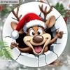 Мультяшный лось Рождественская деревянная табличка - Navidad Круглое произведение искусства для входной двери, настенный декор - Идеальное рождественское украшение