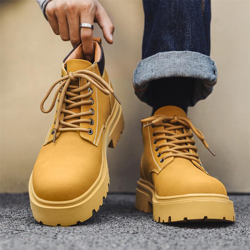 Ботинки Мартин мужские осенние в британском стиле ретро ботинки из ревеня увеличивающие рост повседневные на толстой подошве высокие берцы рабочие ботинки 66591-J