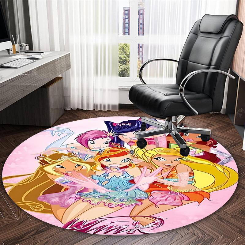 1pc Winx Club Carpet, Round Rug, Comfortable, Suitable for Entryways, Living Rooms, Office, And Bedrooms, Christmas Decoration