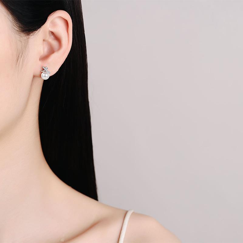 Женские серьги из стерлингового серебра 925 пробы с крестом, минималистичные серьги с простым темпераментом, серьги с жемчугом и камнем Mozang