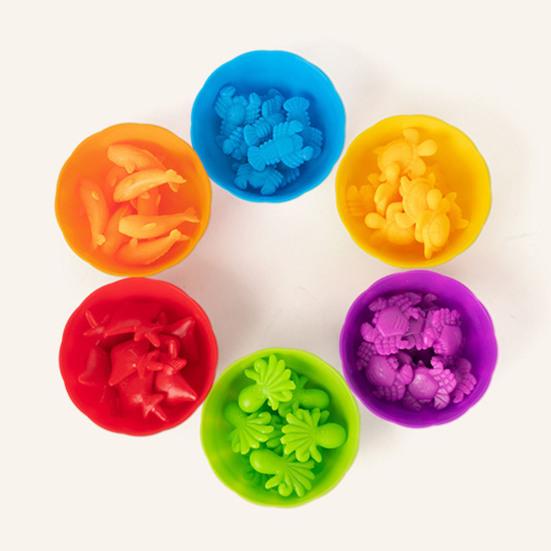 1 набор игрушек для подсчета животных с мисками, пинцетом, мультяшным динозавром, игрой на подсчет и сортировку цветов для малышей, мальчиков и девочек, обучающей игрой для дошкольников