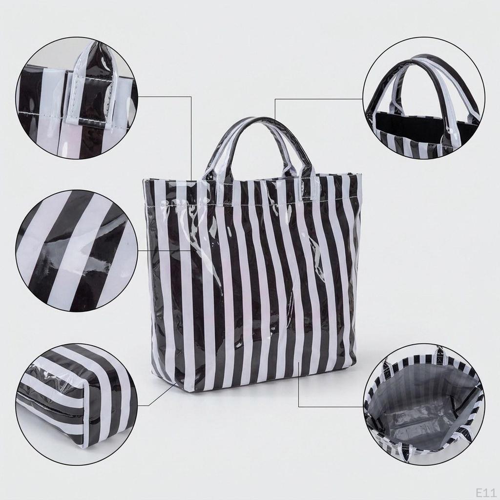 Beach Case PVC Stripe Work Tote for Vacation Errands Gym Traveling