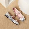 Fashion Flats Shoes Women Square Toe Flat Toe Mary Jane Shoes for Women's New Style French Retro Bow Buckle with Single Shoes Woman