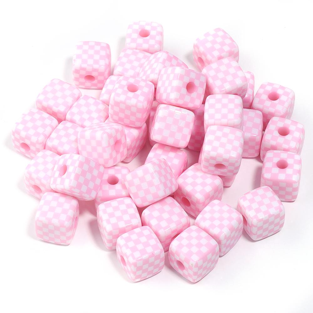10Pcs 13mm Acrylic Beads Colorful Checkerboard Pattern Large Hole Square Beads For Craft Bracelet Making DIY Jewelry Accessories