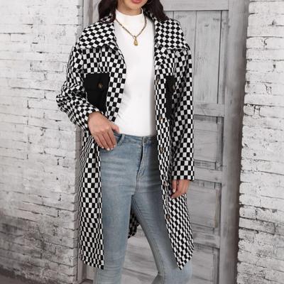 Женские клетчатые куртки, теплые зимние осенние куртки из искусственной шерсти, пальто с воротником-лацканом на пуговицах, верхняя одежда с длинными рукавами и карманами, куртки больших размеров для женщин