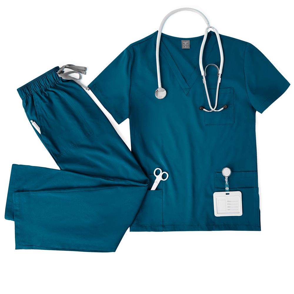Meoexin V-Neck Nurse Uniform Set: Casual, Thin, Quick-Drying Scrub Suit with Double Pockets.