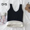 Winter Women Thermal Vest Seamless Thick Plush Fast Temperature Lock V Neck Slim Fit Elastic Sleeveless Inner Wear Bottoming Tank Top