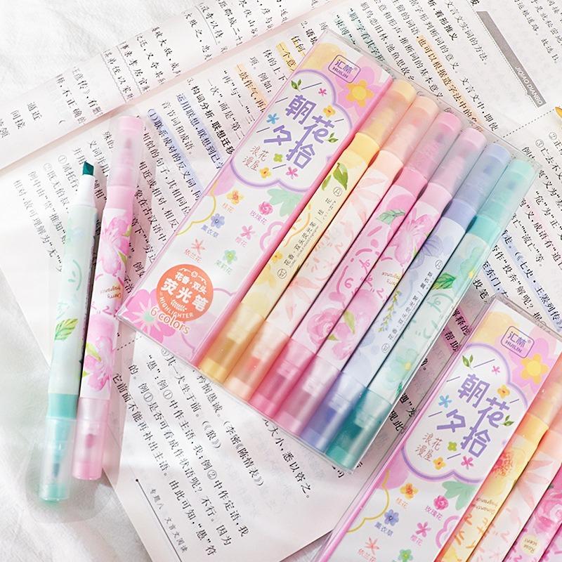 6 шт./компл. с двойной головкой, пастельный цвет, ароматный маркер Kawaii, канцелярские принадлежности, цветной маркер, школьные принадлежности, маркер, японские канцелярские принадлежности