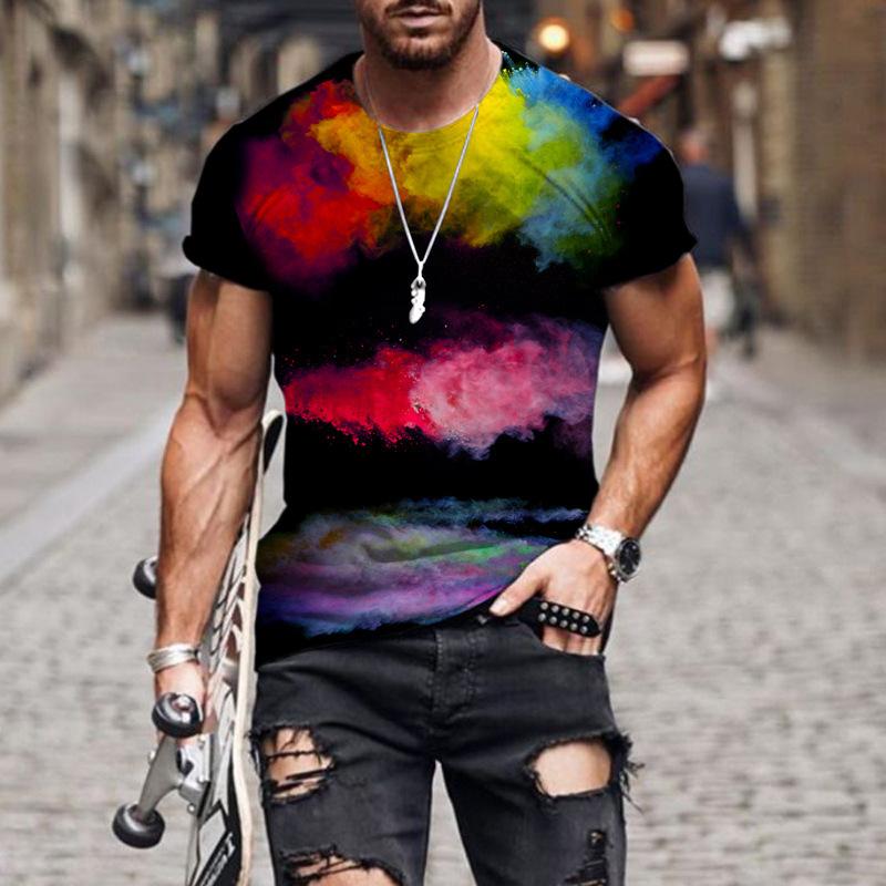 Summer Colorful 3D Digital Printed Short Sleeve Casual Loose Round Neck T-Shirts Men’s