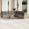 10 Piece Garden Sofa Set with Cushions Beige Poly Rattan