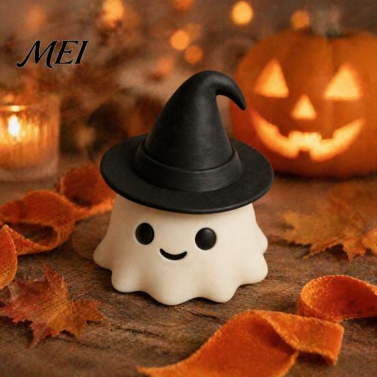 3D Printed Halloween Ghost Decor Ornament, with Wizard Hat, Cute Figurines, Holiday Surprises for Friends Compact Matte Desktop Statues, Office