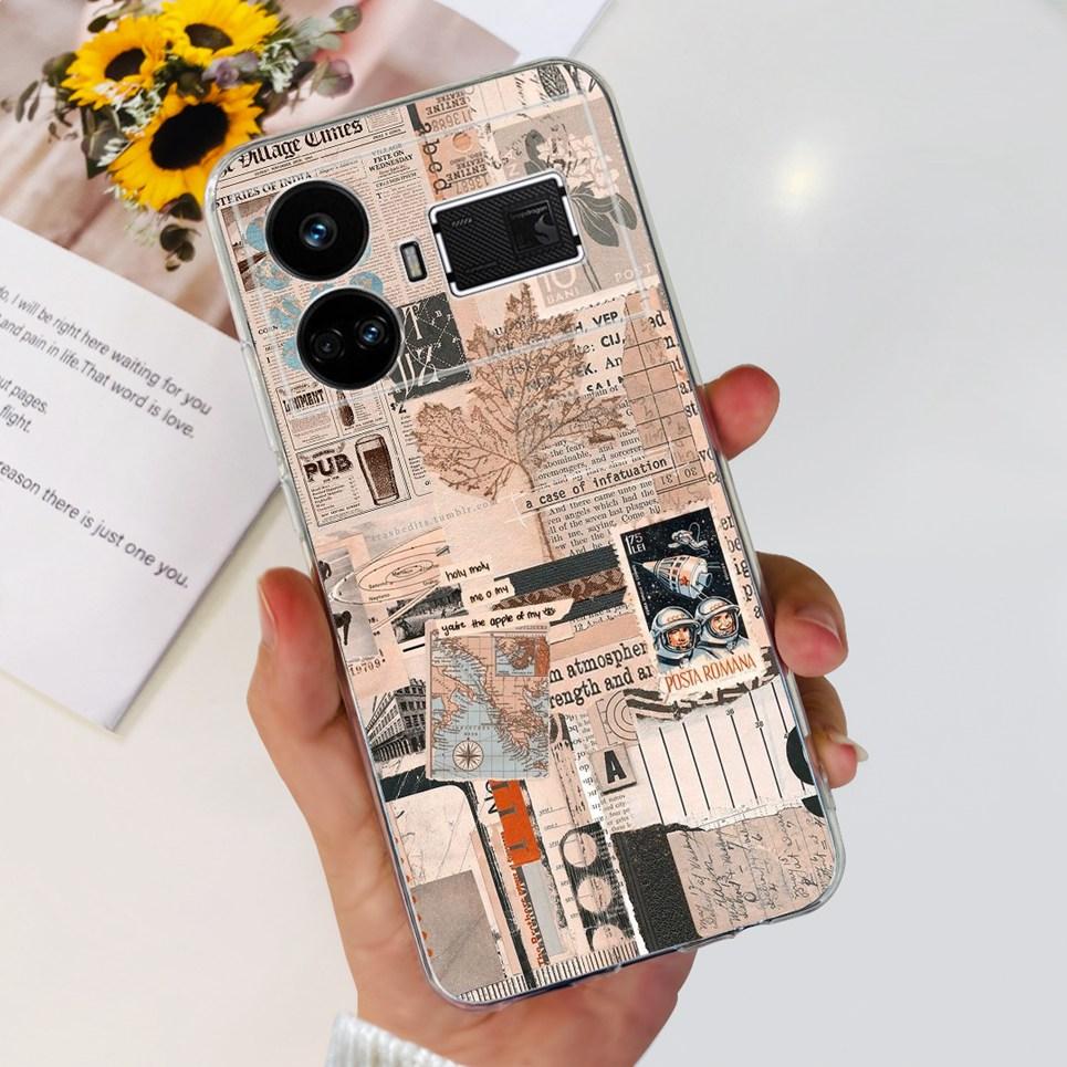 For Realme GT5 Case Clear Silicone Soft TPU Cover For OPPO Realme GT 5 RealmeGT5 Cases Flower Marble Jelly Bumper Coques