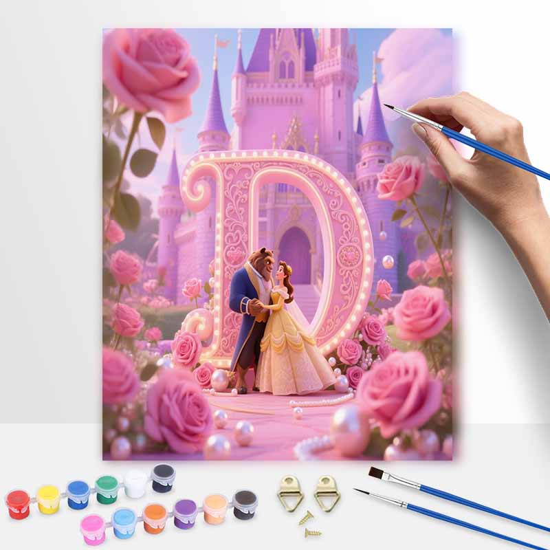 Disney Beauty and the Beast oil painting art painting kit, handmade diy art painting home wall decoration, romance castle rose decor