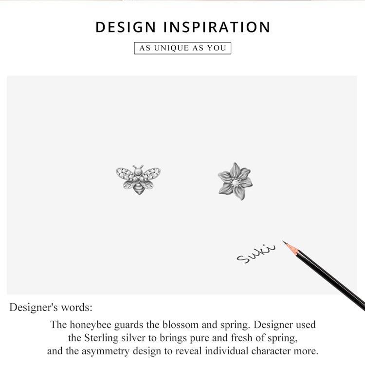 Bisaer Женские серьги-гвоздики из стерлингового серебра 925 пробы в стиле ретро с цветком и CZ Bee, ювелирные изделия в подарок