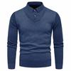 Мужской осенне-зимний свитер, искусственный двухсекционный пуловер с длинными рукавами и лацканами, полосатый пуловер, вязаный приталенный мягкий теплый эластичный мужской свитер в деловом стиле