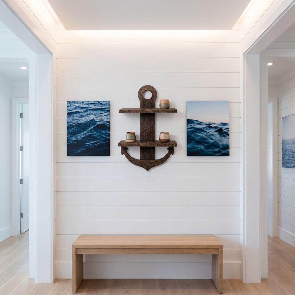 Nautical Style Floating Shelves Double-Layer Display Rack Decorative Wall Mounted Shelf Bathroom