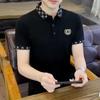 Мужская летняя рубашка-поло 2024 года в гонконгском стиле, облегающая, с вышивкой, с отворотами в тон, с короткими рукавами