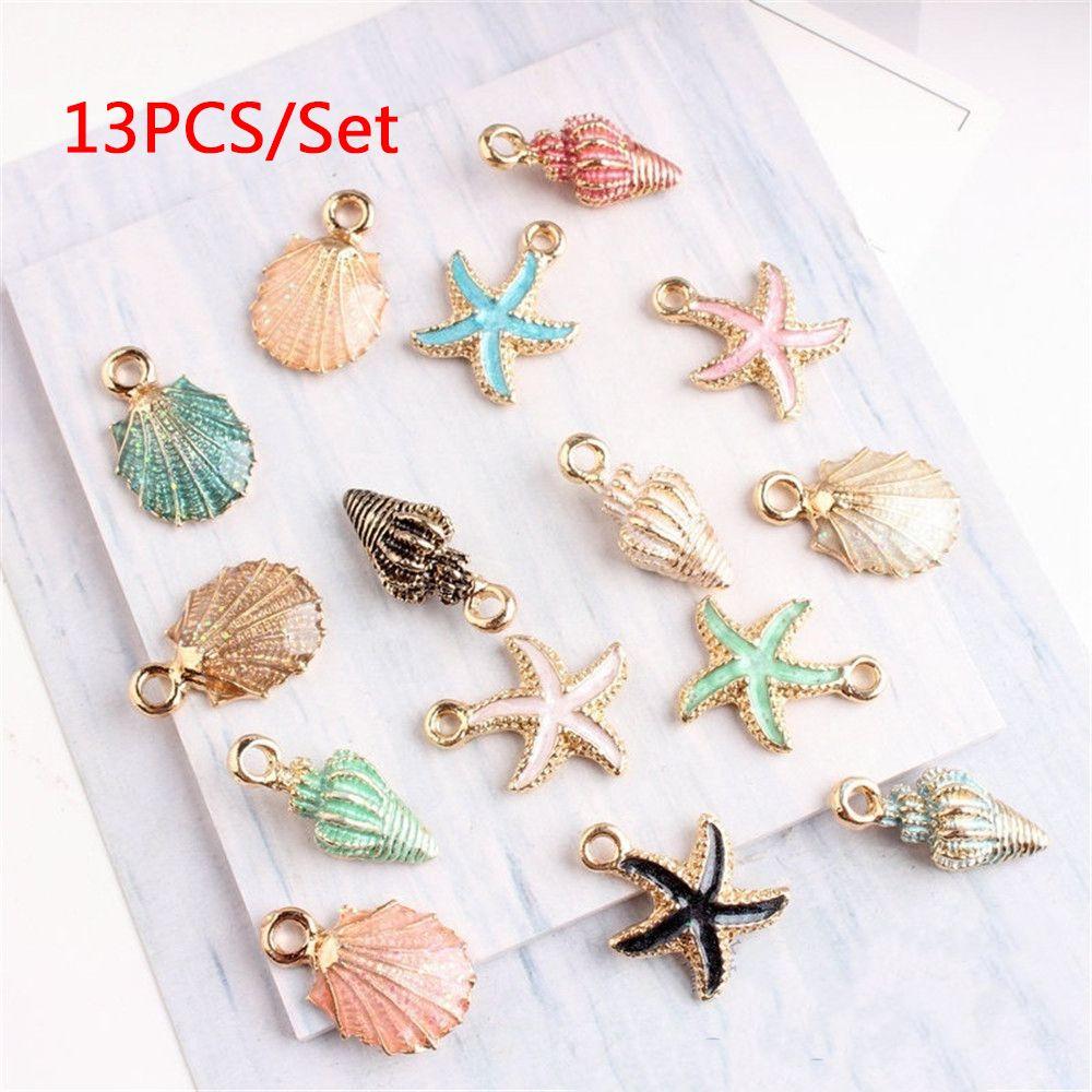 13Pcs/Set Earring Necklace Craft Making Handmade Accessories Sea Shell Conch Charms Ocean Pendants