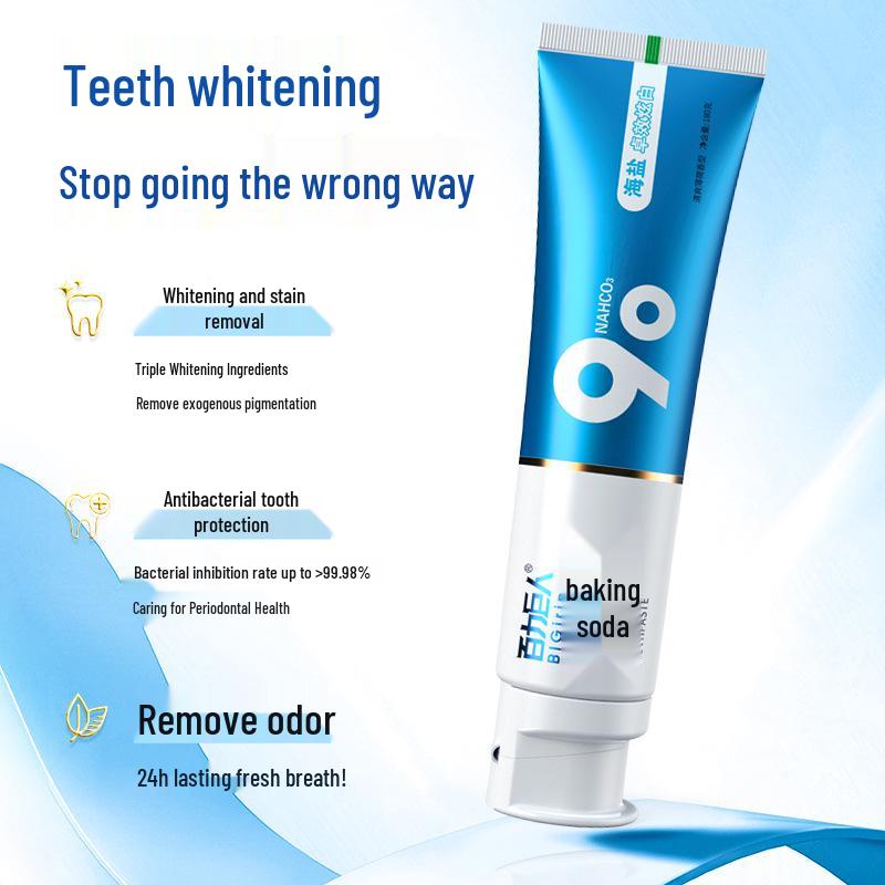 Морская соль Пищевая сода Отбеливающая зубная паста: Борется с неприятным запахом изо рта, пятнами, зубным камнем; Освежает, Осветляет, Защищает десны, Против кариеса, Большой размер