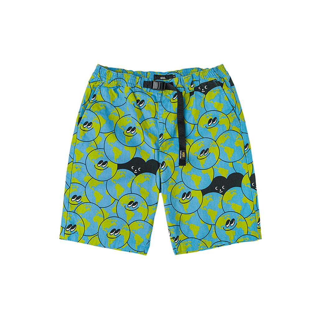 Vans X Tyakasha Collaboration SS22 Cartoon Earth All Over Print Woven Casual Shorts Men shorts Ocean-Green VN0A5H79YBA