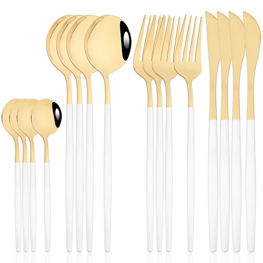 16 шт. Зеркальный розовое золото Набор столовых приборов из нержавеющей стали Нож Кофейная ложка Вилка Набор посуды Западные кухонные столовые приборы