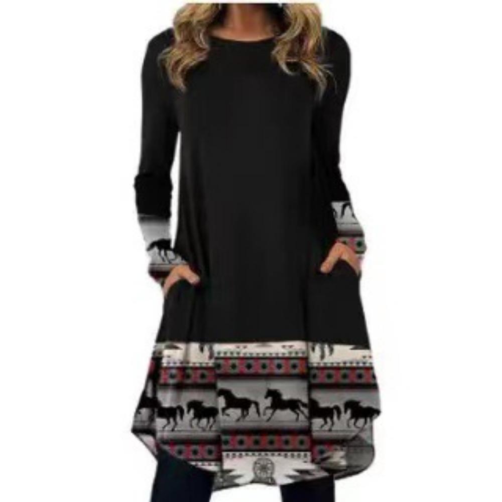 JPNTKY Women's Fashion Autumn Winter Long Sleeve O-Neck Casual Dresses
