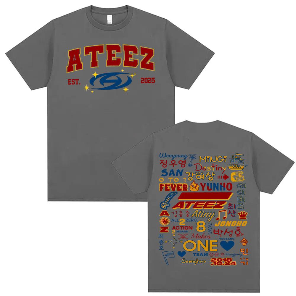 Kpop Ateez 2025 World Tour in Your Fantasy Merch T Shirts Unisex Women Korean Fashion Retro High Street Tshirt 100 Cotton T Shirt