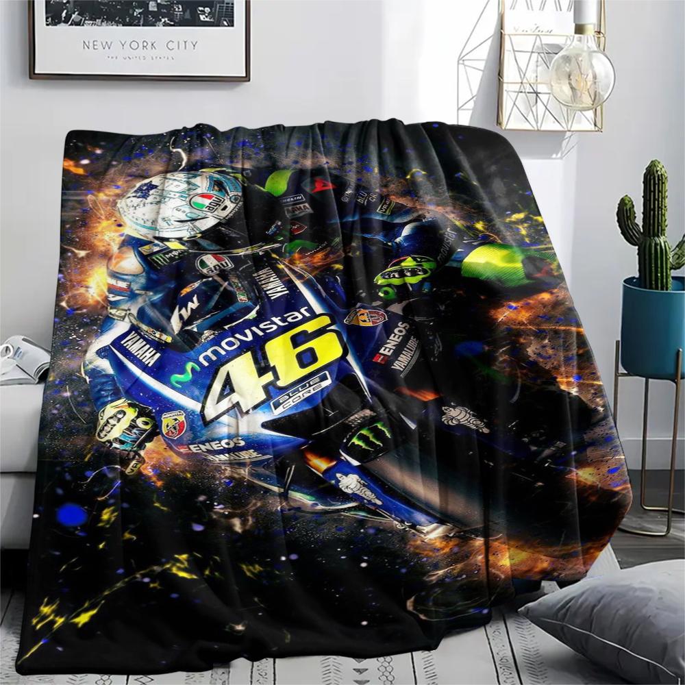 1Pc Vr46 Motorcycle Print Flannel Blanket, High quality Comfortable for All Seasons, Home Decor, Warmth and Comfort, Perfect for Gifts