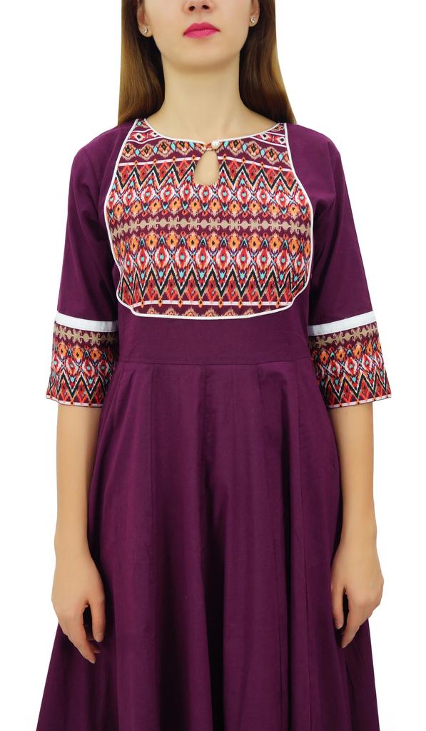 Phagun Женское дизайнерское однотонное хлопковое платье в этническом индийском стиле Анаркали Курта – 10