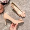 Spring and Autumn Light Mouth Nude Round Head High Heels Women's Thin Heels Party Temperament Wedding Shoes Versatile Bow Single Shoes