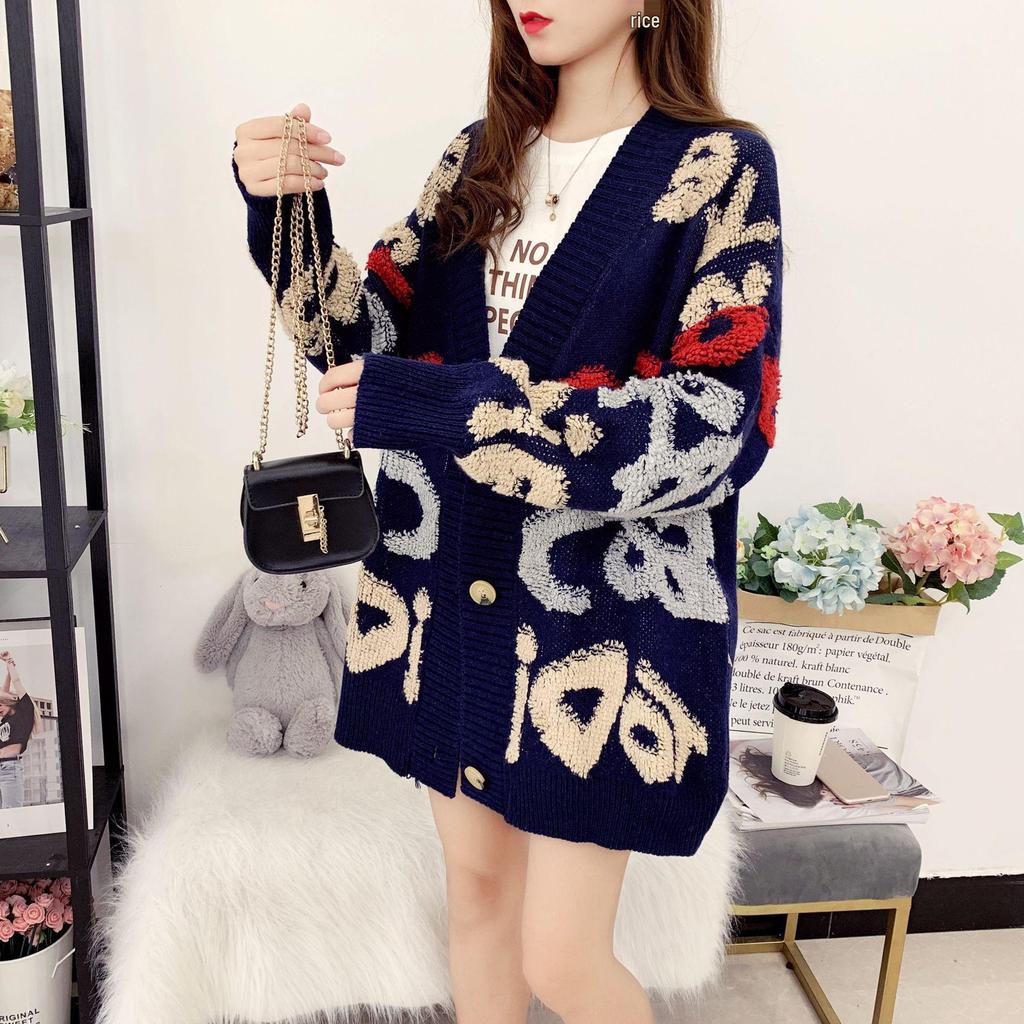 Весенне-осенний кардиган свободного кроя в корейском стиле - вышивка букв и дизайн с цветовыми блоками