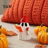 Decorative Ghost Figure 3D Printed Halloween Figurine, Red Hat Reading Sculpture Statue Holding Coffee for Holiday Party Decoration Small Collectibles